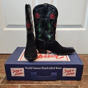 Tony Lama Black Boots with Red and Green Design